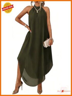 Sleeveless Halter Neck Double Layer Chiffon A-Line Long Dress